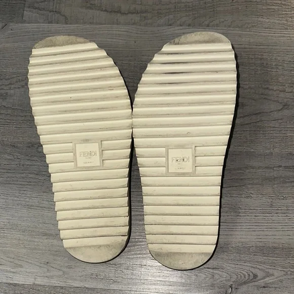 Fendi Cream Embossed Logo Slides